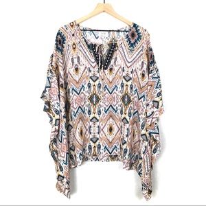 Johnny Was Jade Silk Boho Haya Poncho Top Blouse